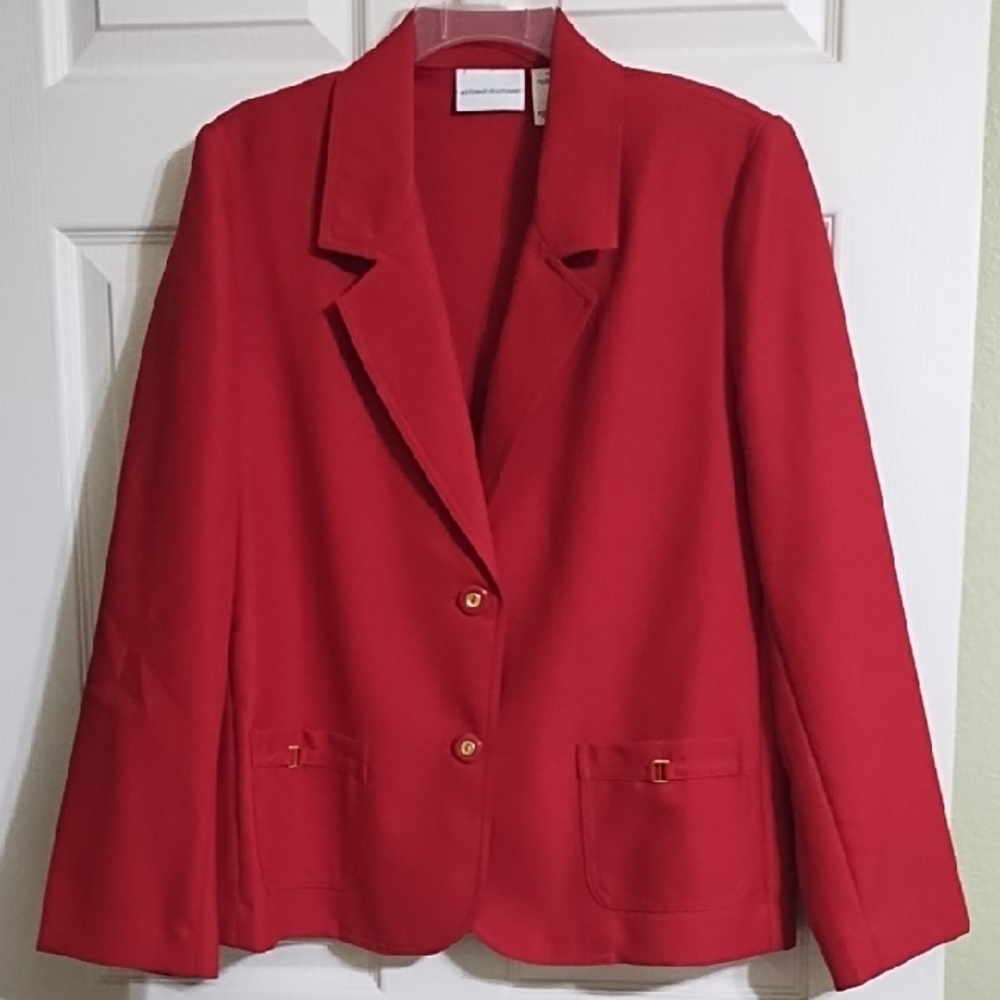 Alfred Dunner Vibrant Red Blazer With Gold Accents Sz 16